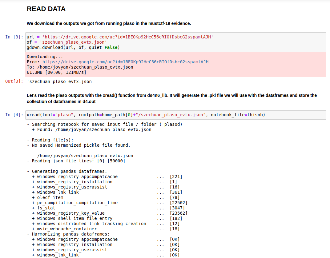 Plaso read data